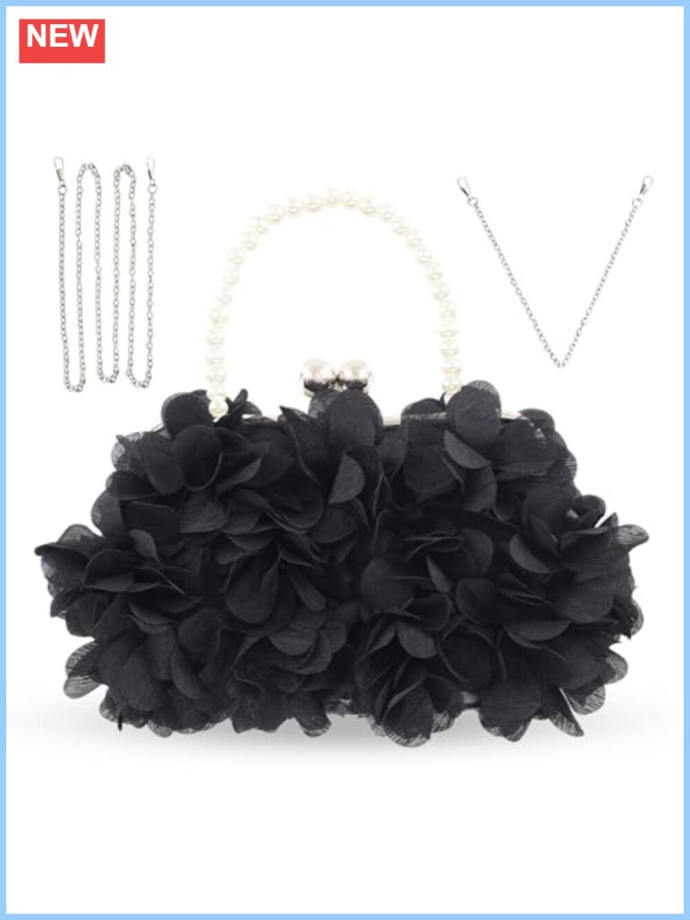 Small Floral Pleated Fabric Evening Clutch with Detachable Chain for Wedding